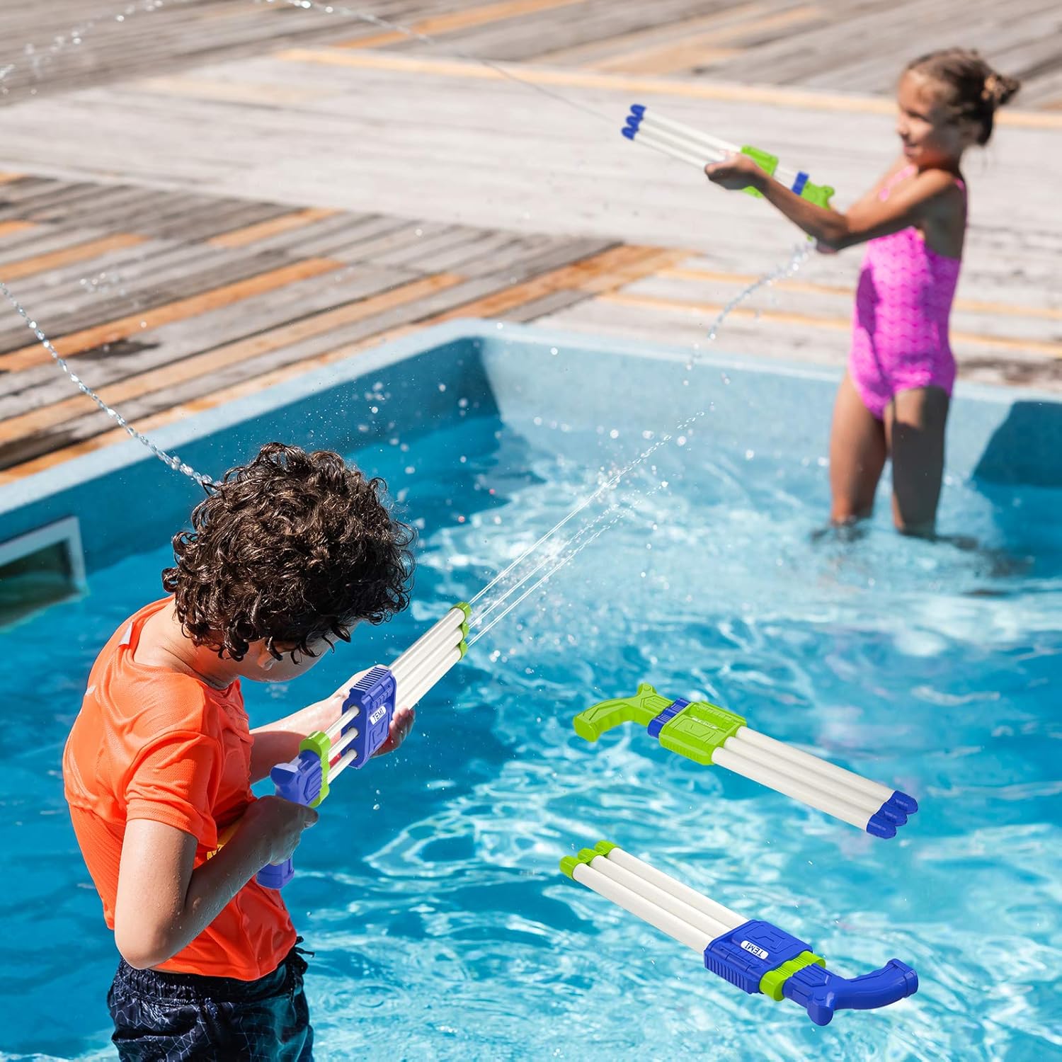 TEMI Super Water-Blaster Squirt Water-Guns - 4 Pack Water Soaker Blaster w/ 3 Nozzles Shooting, Water Pistol for Outdoor Activities, Swimming Pool Toys for Kids Boys & Adults: Toys & Games