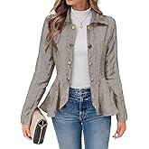 Cicy Bell Elegant Women Blazer Business Work Office Peplum Hem Jacket Open Front Herringbone Coats