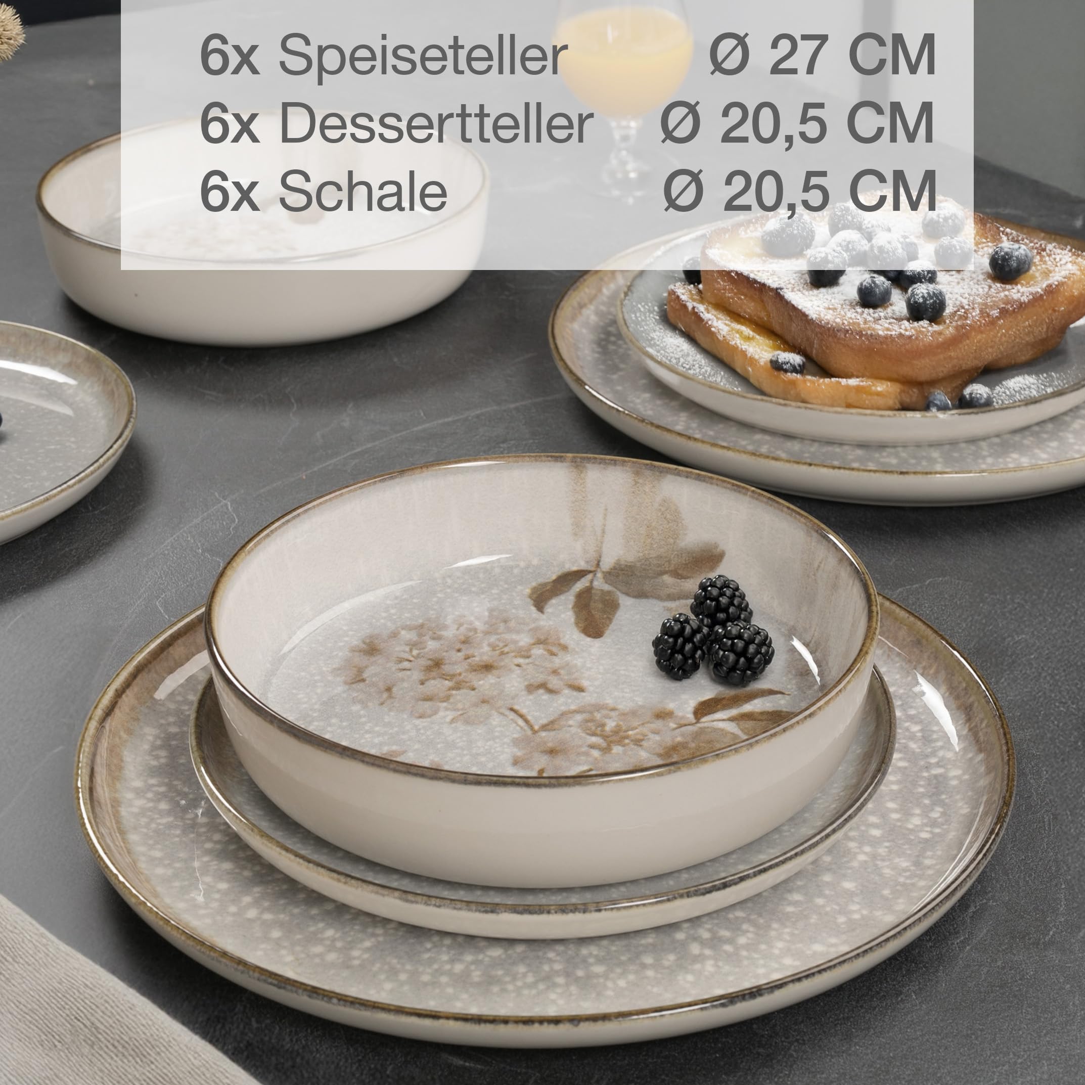 Moritz & Moritz BLOSSOM Porzellan Geschirrset 6 Personen 18-tlg. - Modernes Tafelservice mit verspieltem Design - Pflegeleichtes Kaffeeservice mit Teller Set & Schüsseln - Kombiservice 3