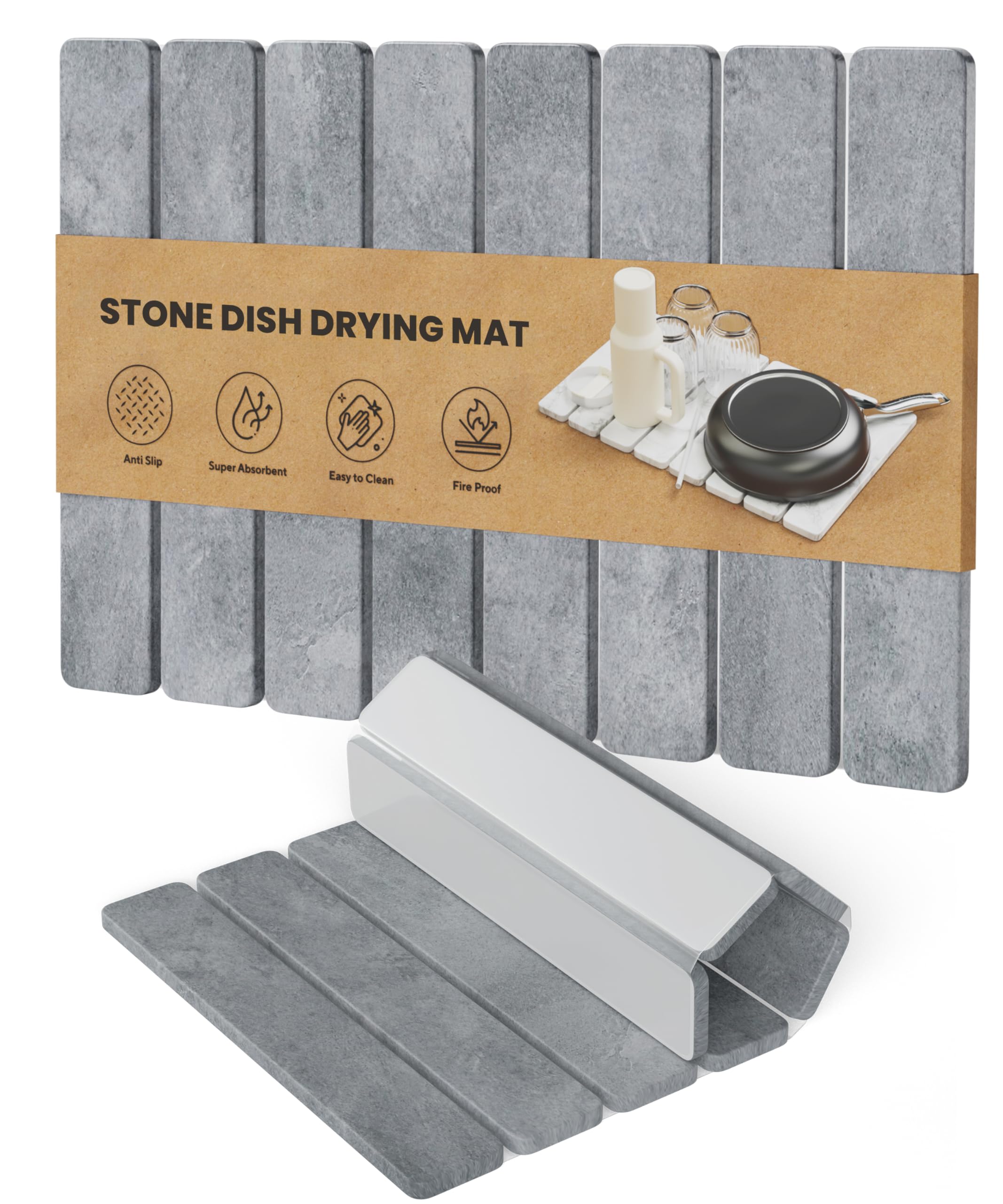 Photo 1 of CHROME CLUB Stone Drying Mat for Kitchen Counter - Collapsible Diatomaceous Earth Dish Drying Stone - Fast Absorbent Stone Dish Drying Mat for Dishes and Pots (Gray)
