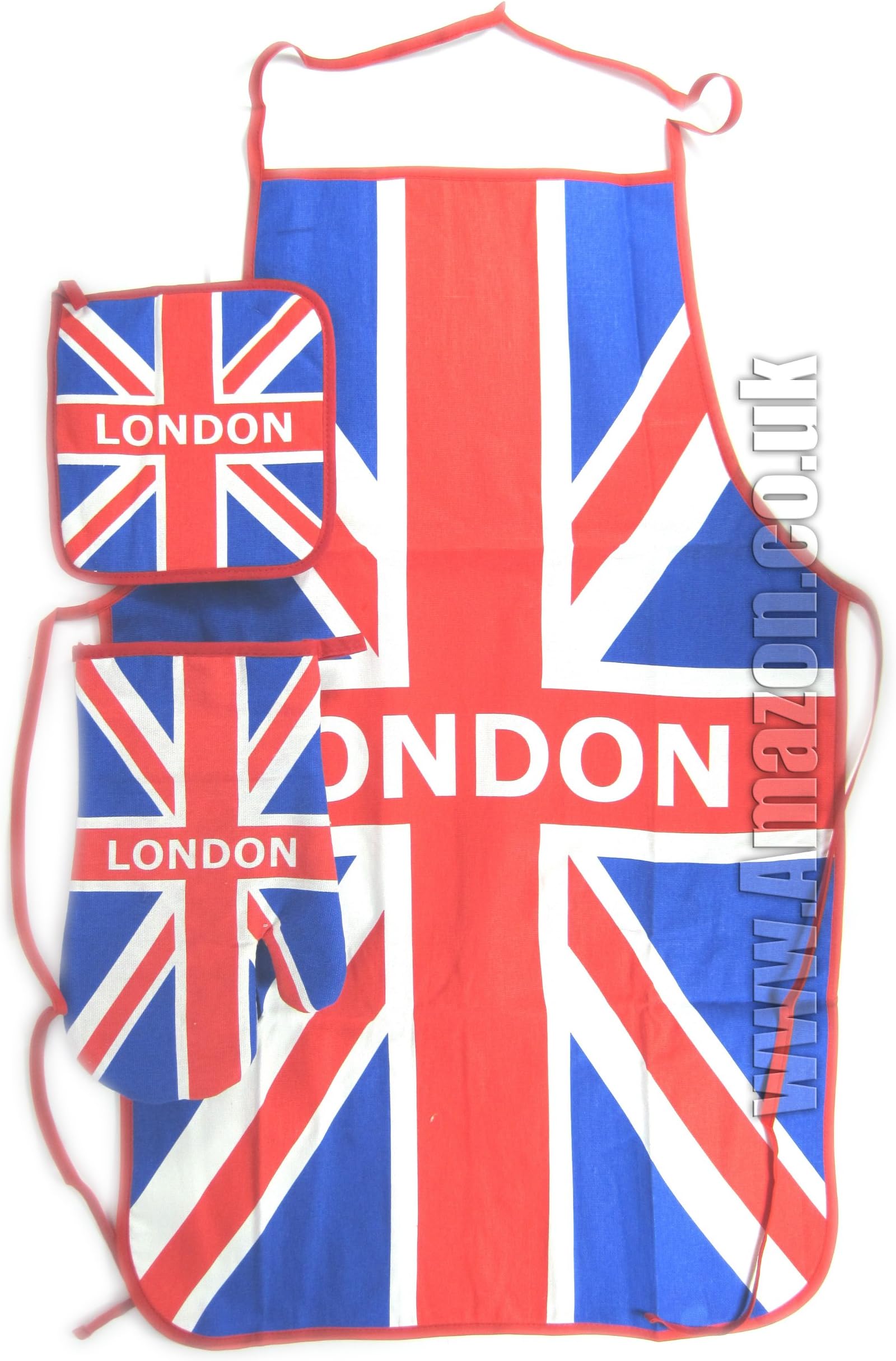 Union Jack Kitchen Set - Union Jack Printed Cotton Apron, Oven Glove and Pot Holder
