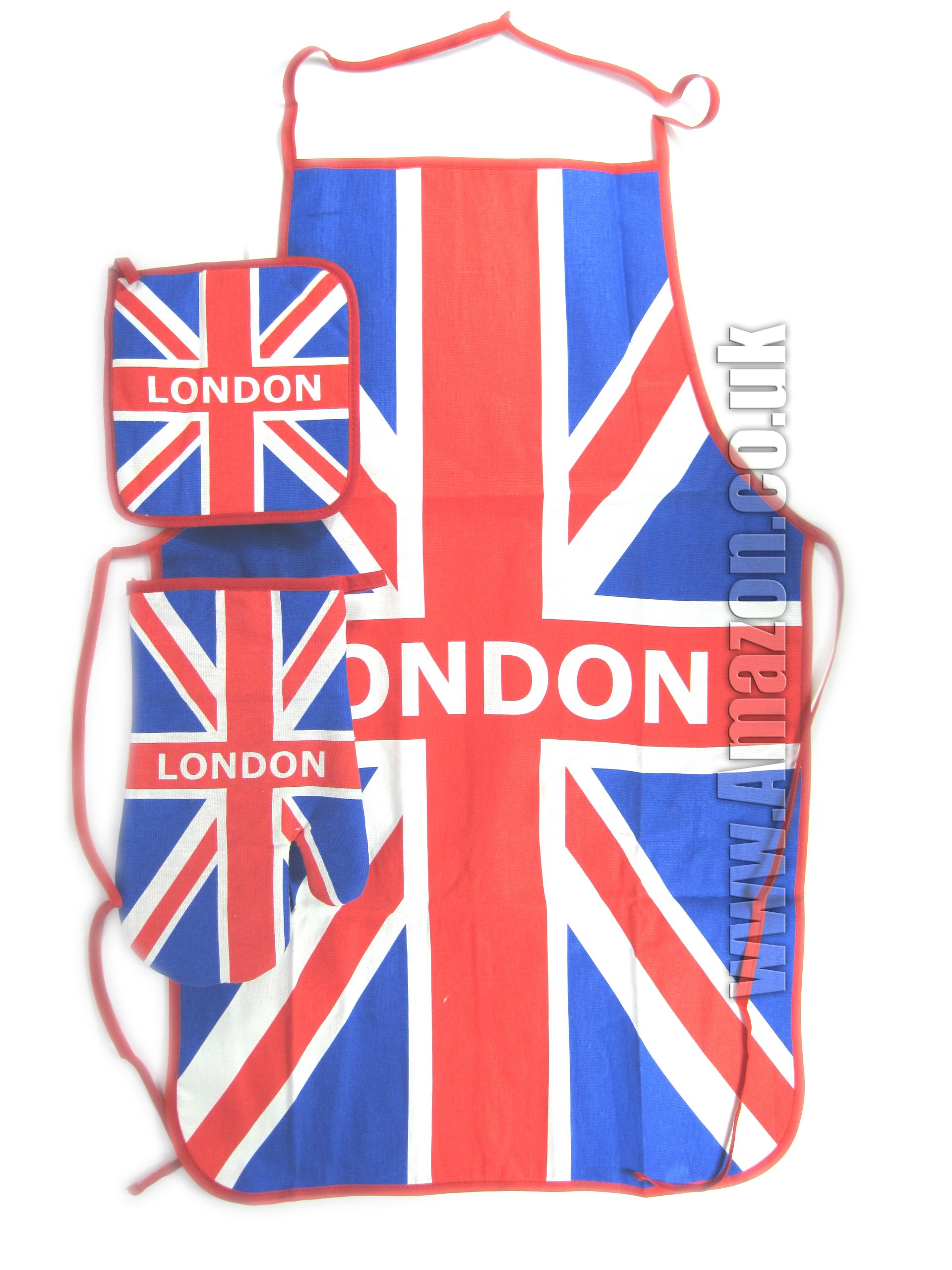 Union Jack Kitchen Set - Union Jack Printed Cotton Apron, Oven Glove and Pot Holder