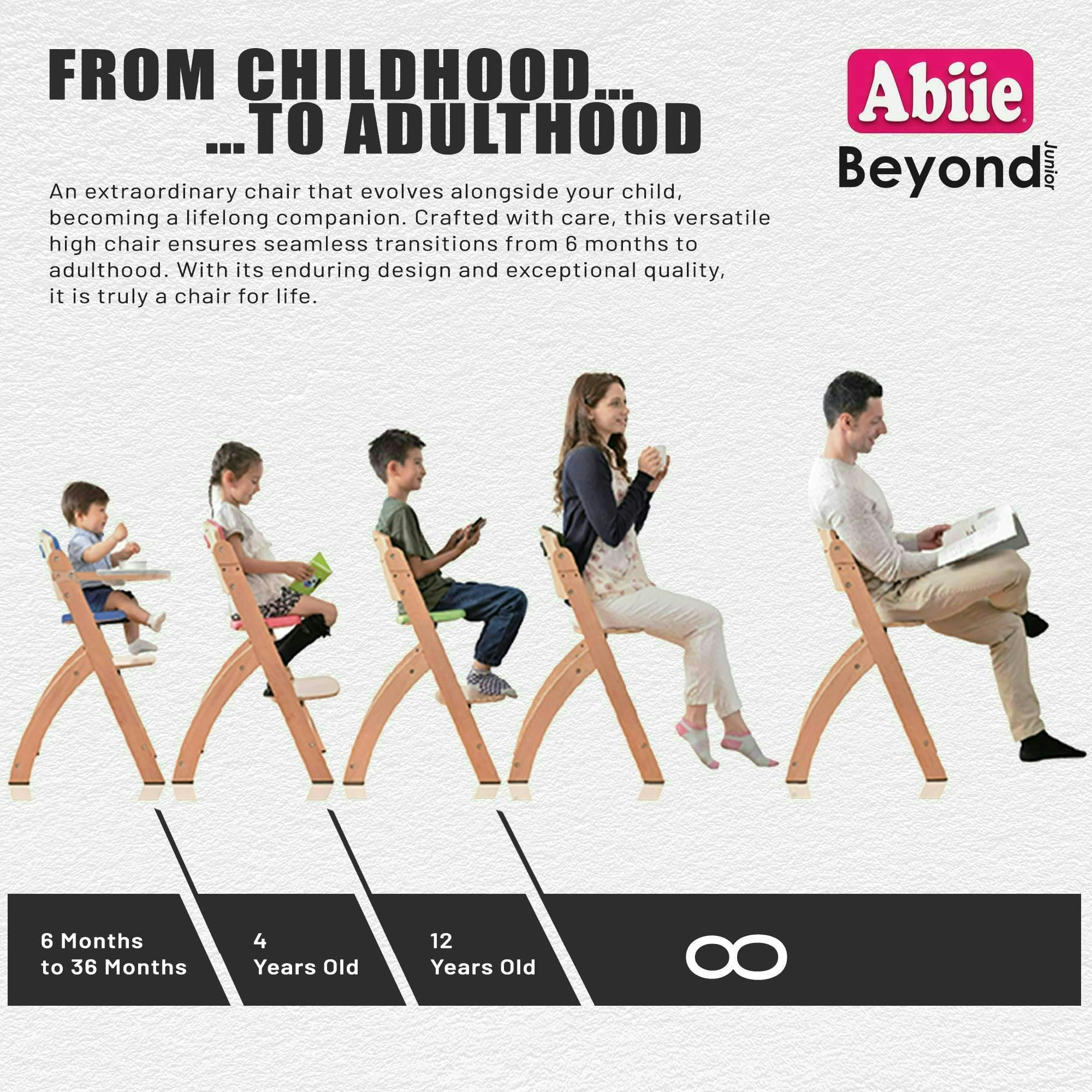 Abiie Beyond Junior Wooden High Chair with Tray - Adjustable and Convertible High Chair for Babies and Toddlers - 6 Months to 250 Lb - Water Resistant - Mahogany Wood/Olive Cushion