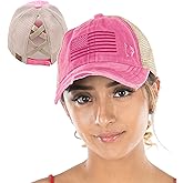 Funky Junque Ponytail Hat for Women - Baseball Cap with Adjustable Fit & High Pony Tail Criss Cross Back for Everyday Wear