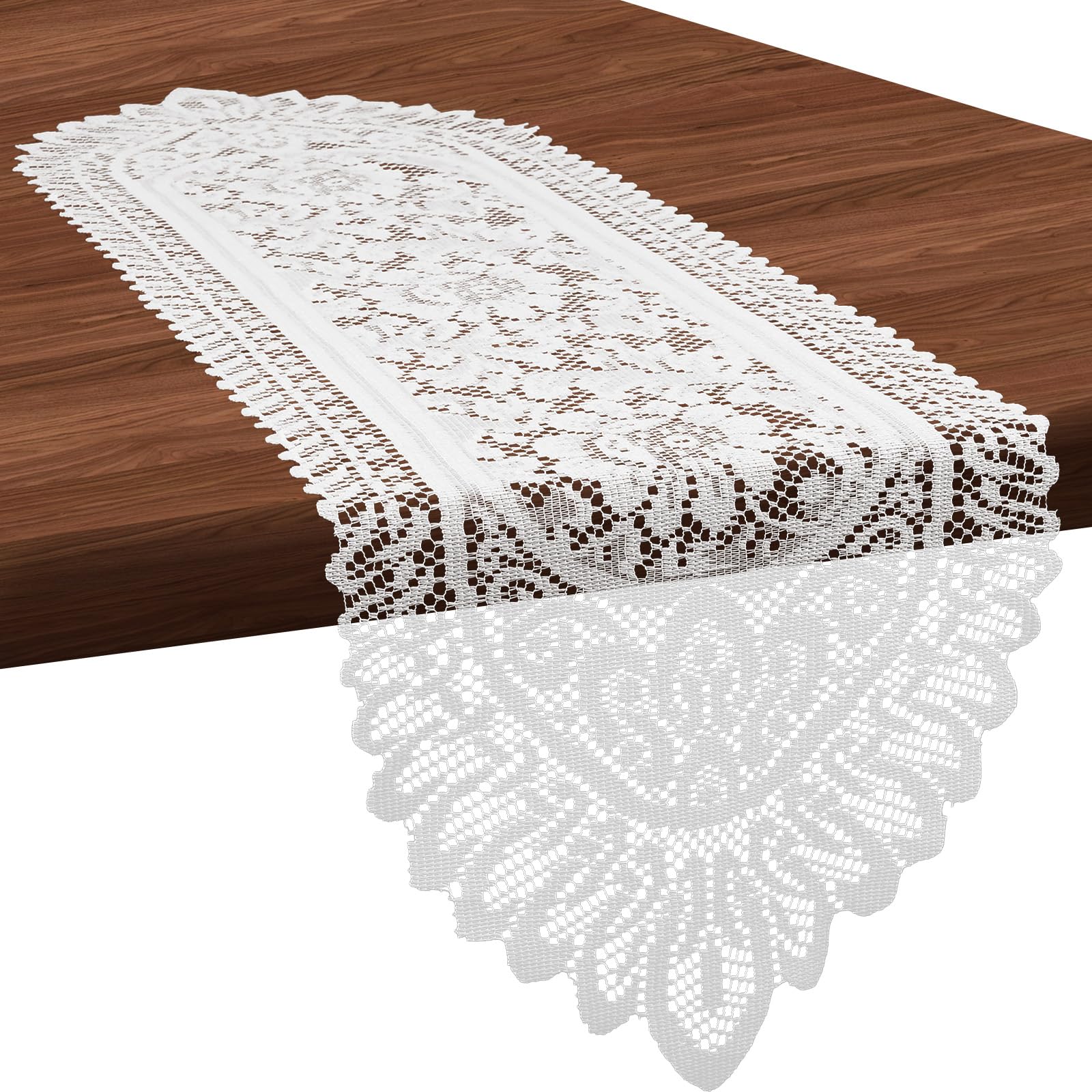 Photo 1 of 1 Pcs Doilies for Tables Dresser Scarf for Bedrooms Furniture White Lace Table Runner Crochet Cotton Desk Runner Dresser Cover Top 45.67" X 13.39" Vintage Lace Cloth for End