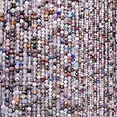 4mm 90pcs Natural Mixed Stone Beads, Songxi Small Faceted Round Loose Gemstone for Jewelry Making, DIY Art and Craft, Bracelet Necklace (1 Strand)