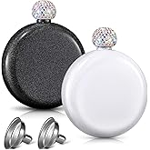 2 Pieces Cute Liquor Flask for Women Stainless Steel Flask Crystal Liquor Glitter Whiskey Flasks 5 oz Cute with Crystal Lid, Funnel and Glitter Coating for Women Present(Black and White)