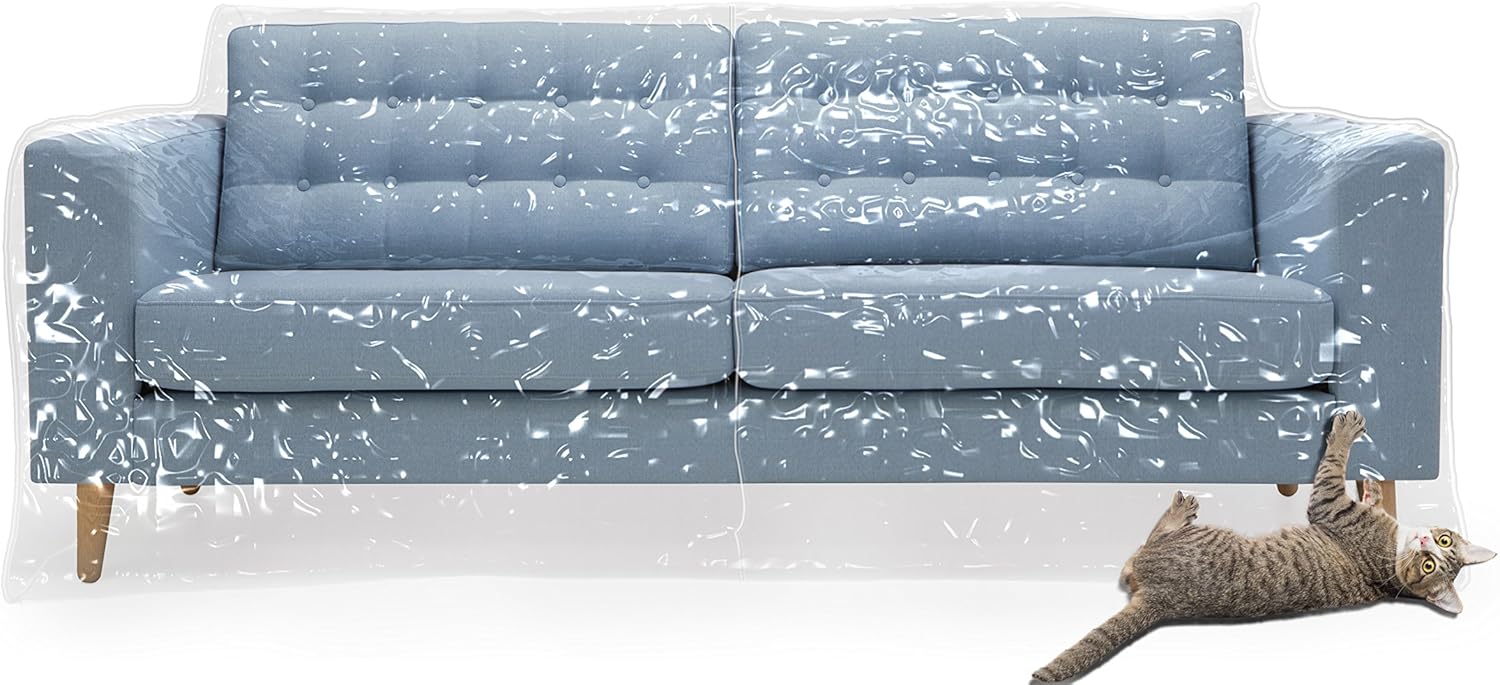 Plastic Couch Cover Pets | Cat Scratching Protector Clawing Deterrent | Heavy Duty Water Resistant Thick Clear Vinyl | Sofa Slipover Moving Long Term Storage: Home & Kitchen