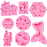 GELIFATLE Mermaid Theme Cake Mold, Mermaid, Shell, Seaweed, Coral Silicone Mold Cupcake Toppers Mold for Candy,Chocolate,Fondant,Polymer Clay,Crafting Projects &amp; Cake Decoration