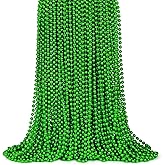 ZYFLSQ 100 Pcs 33" 7mm Metallic Green Beads Necklaces, Bulk Mardi Gras St. Partrick's Day Beaded Necklaces, Party Beads Costume Necklaces (Green)