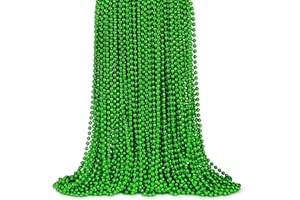 ZYFLSQ 100 Pcs 33" 7mm Metallic Green Beads Necklaces, Bulk Mardi Gras St. Partrick's Day Beaded Necklaces, Party Beads Costume Necklaces