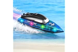 LECHONIX RC Boat with 1800mAh Battery, Transparent Remote Control Boat with 10 LED Lights, Auto Flip 2.4 GHz Double Waterproof Racing Speedboat Toy for Kids and Adults, Gift for Boys Girls for Lake & Pool