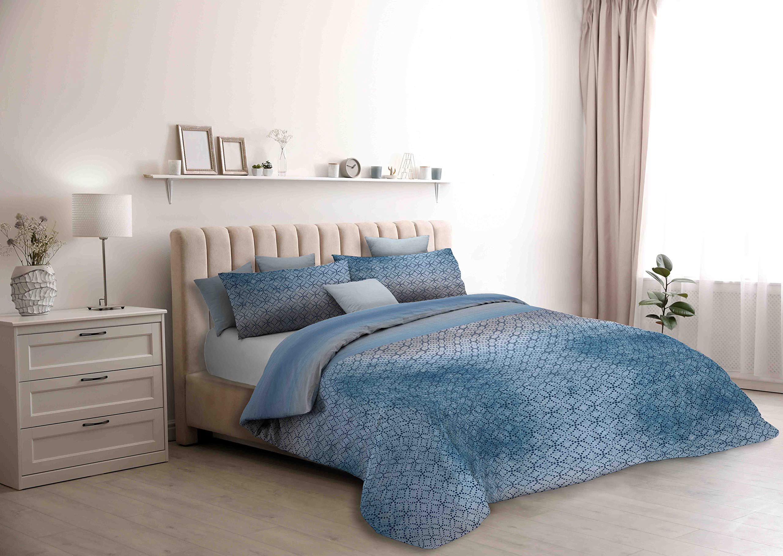 Italian Bed Linen Athena Duvet Cover, Cotton, Dakar blu, 2 Places