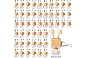 Zubebe 60 Pcs Car Diffuser Bottles Empty Bulk Vent Clip Car Air Freshener Diffuser for Essential Oil Perfume Glass Bottle with Wooden Caps Stick Fragrance Ornament (Clear)