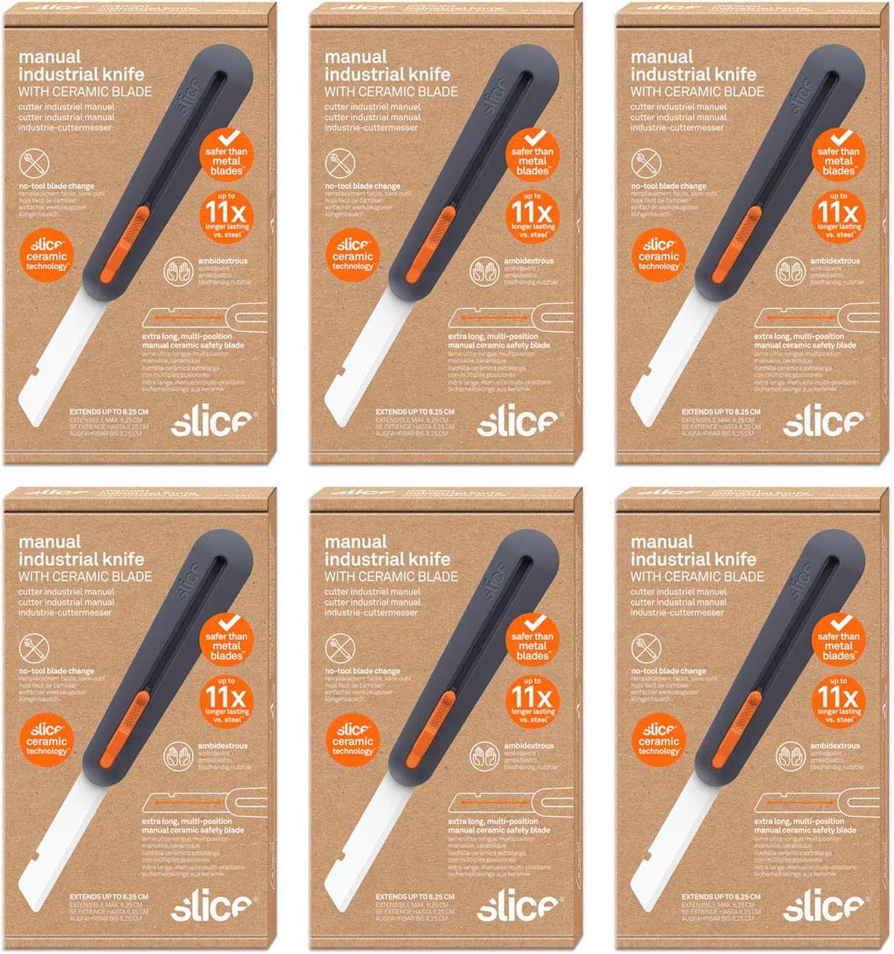 Slice 10559 3" Extra Long Insulation Foam Tool, Designed for Foam Cutting, Finger Friendly Ceramic Blade Adjusts to 4 Positions, Lasts 11x Longer vs Metal, 6 Pack