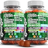 Digestive Enzymes with Probiotics and Prebiotics For Digestive Health Gummies + L-Glutamine For Gut Health Bromelain Turmeric Licorice Fiber Apple Pectin Inulin FOS Plant Pased Vegan Gummy Vitamins