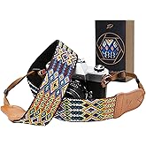 Padwa Lifestyle Colorful Camera Strap for Photographers - Double Layer Cowhide Ends,2" Pure Cotton Embroidered Woven Camera Straps,Universal Neck & Shoulder Strap Adjustable for All DSLR Cameras