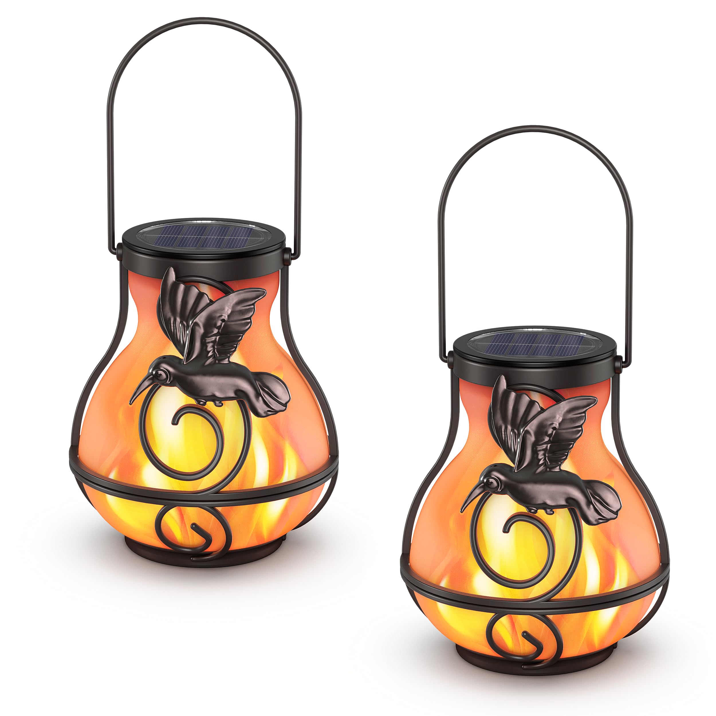 Photo 1 of 2 Pack Solar Lanterns Outdoor Waterproof, Hanging Hummingbird Flickering Flame Light Garden Decor Hanging Lights Decorative for Outside Patio Pathway Yard Christmas Birthday Gifts