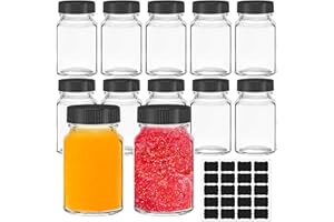 Glass Shot Bottles with Lids, 12 Pack 2oz Ginger Shot Bottles with Labels, Leakproof Wide Mouth Small Glass Jars with Lids fo