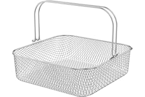 Air Fryer Mesh Basket with Handle Square, Ergonomically Designed Handle, Balancing Safety and Durability, Stainless Steel Mes