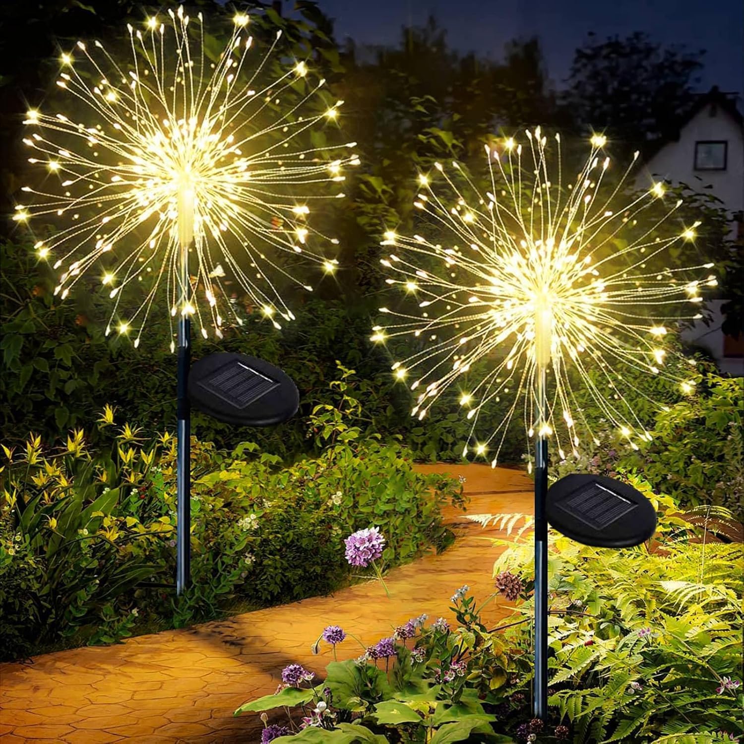 Joycome Garden Decoration Solar Lights, Pack of 2, 150 LED, Dandelion, 8 Modes, Solar Plug, Garden Lighting, Waterproof, Outdoor, Balcony, Patio, Flower