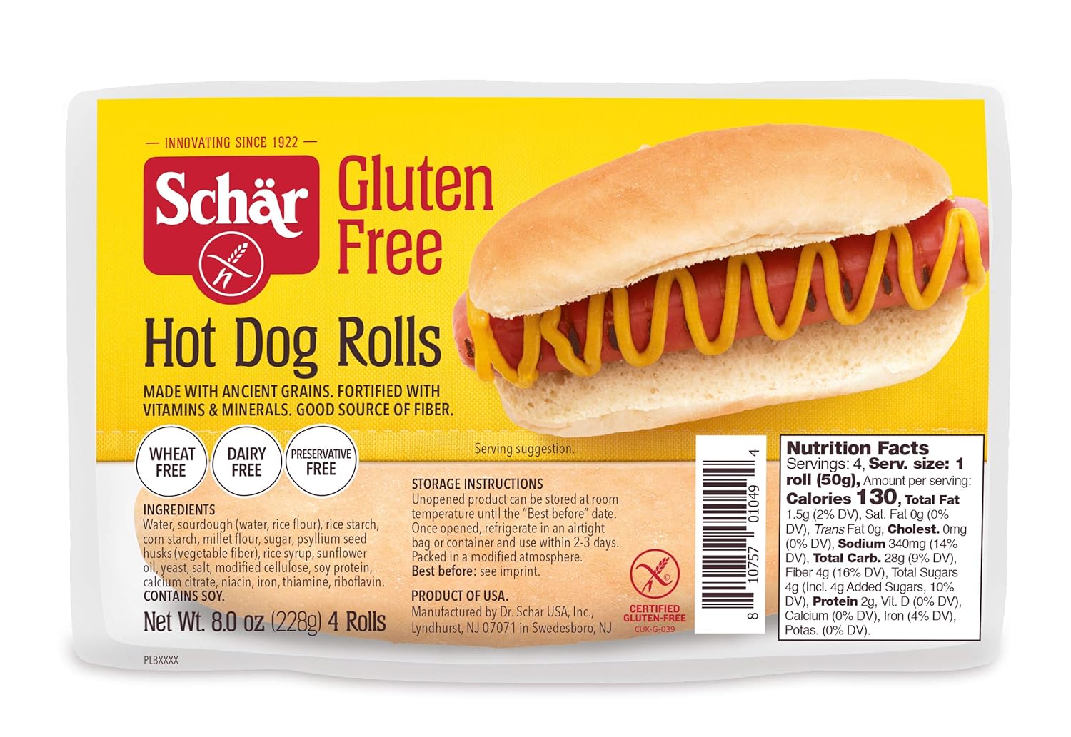 Schar Gluten Free Hot Dog Rolls 4 Unidades Amazon Com Grocery Gourmet Food