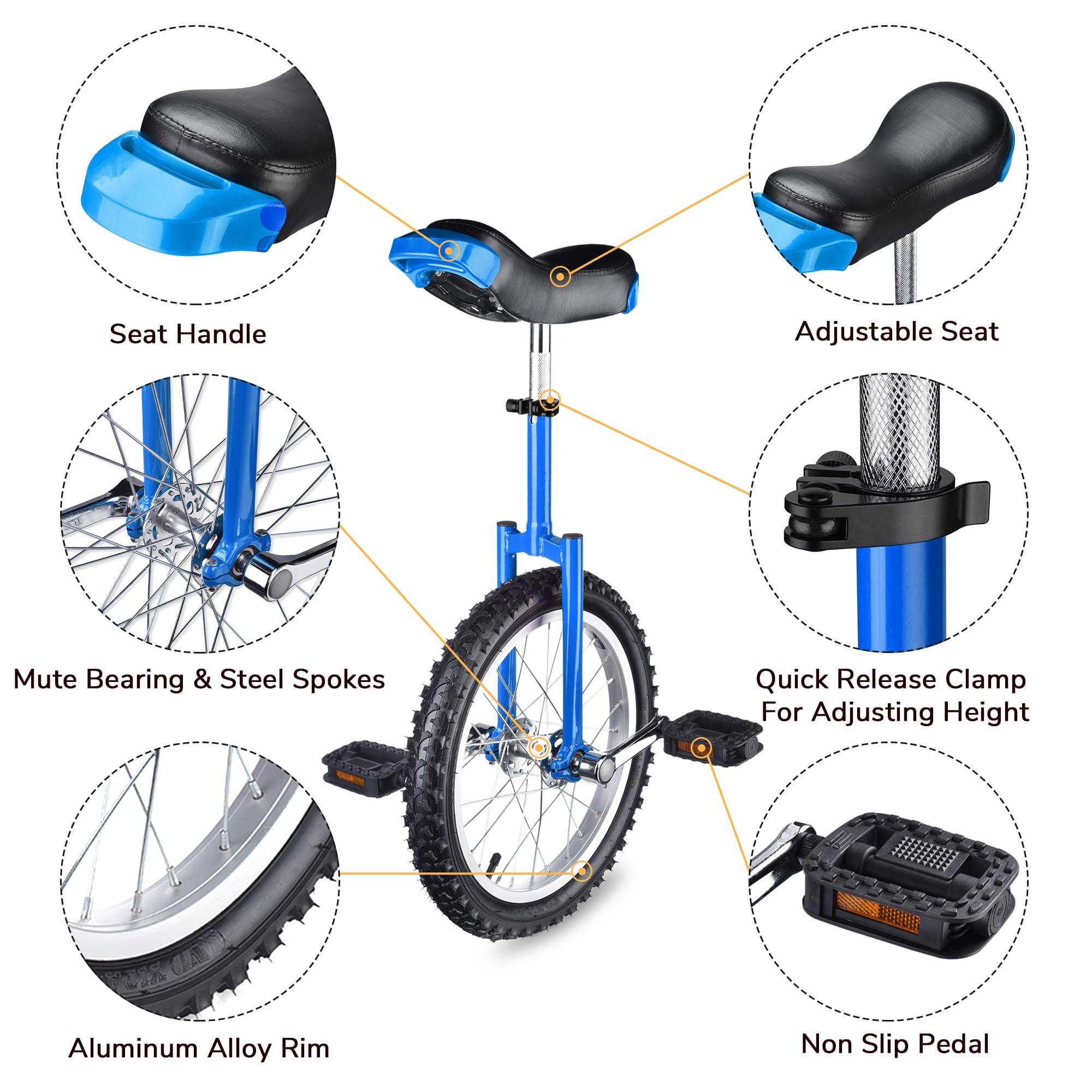 AW 16/18/20/24 Inch Wheel Outdoor Unicycle Adjustable Seat Exercise Bicycle Fit Adults Kids Outdoor Sports Fitness Exercise, for Choice