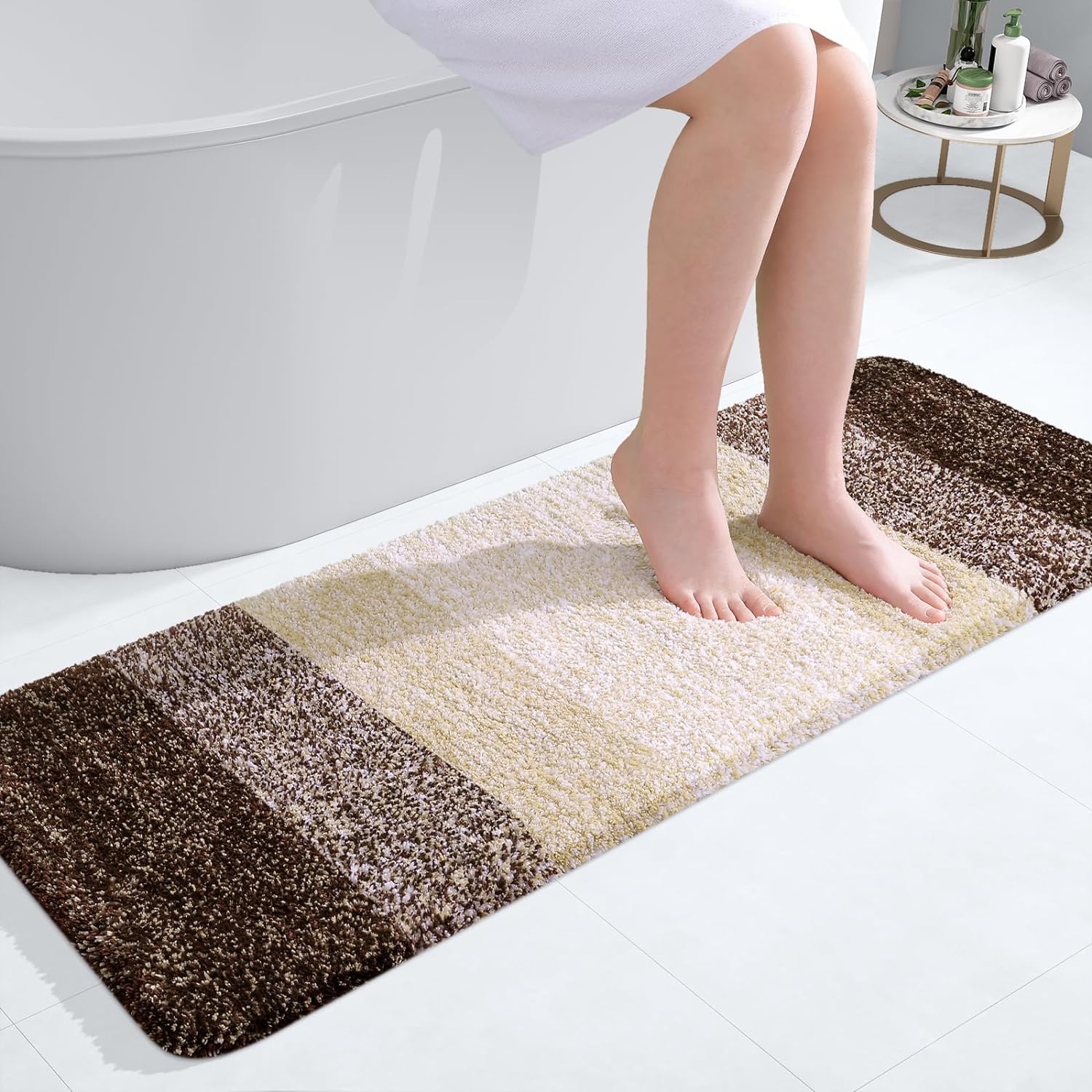 smiry Microfiber Bath Mat, 40 x 120 cm, Non-Slip Super Absorbent Bathroom Mat, Extra Soft Thick Floor Foot Mat, Fluffy Shaggy Bath Mats Rugs for Bathroom, Brown — image 1
