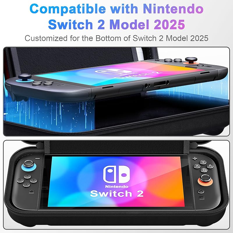 Funda Compatible con Nintendo Switch 2 Consola, Funda de Transporte Dura para Nintendo Switch 2, Funda Protectora con Almacenamiento para 20 Juegos, Consola y Accesorios, Color Negro
