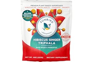 SUNBIRD ORGANICS Triphala Powder Organic with Probiotics -1 Billion CFUs, Hibiscus Ginger Digestive Tonic, Amla, Haritaki, Bibhitaki, Spices, Prebiotic Fiber - Optimize Colon Digestive Health & Immune System
