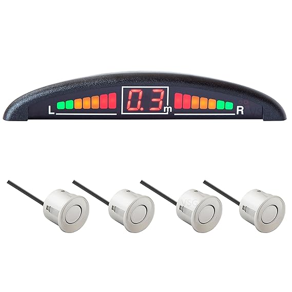 VSG® Einparkhilfe mit Farb-Display und eingebauten Pieper inklusiv 4 Sensoren in silber für hinten