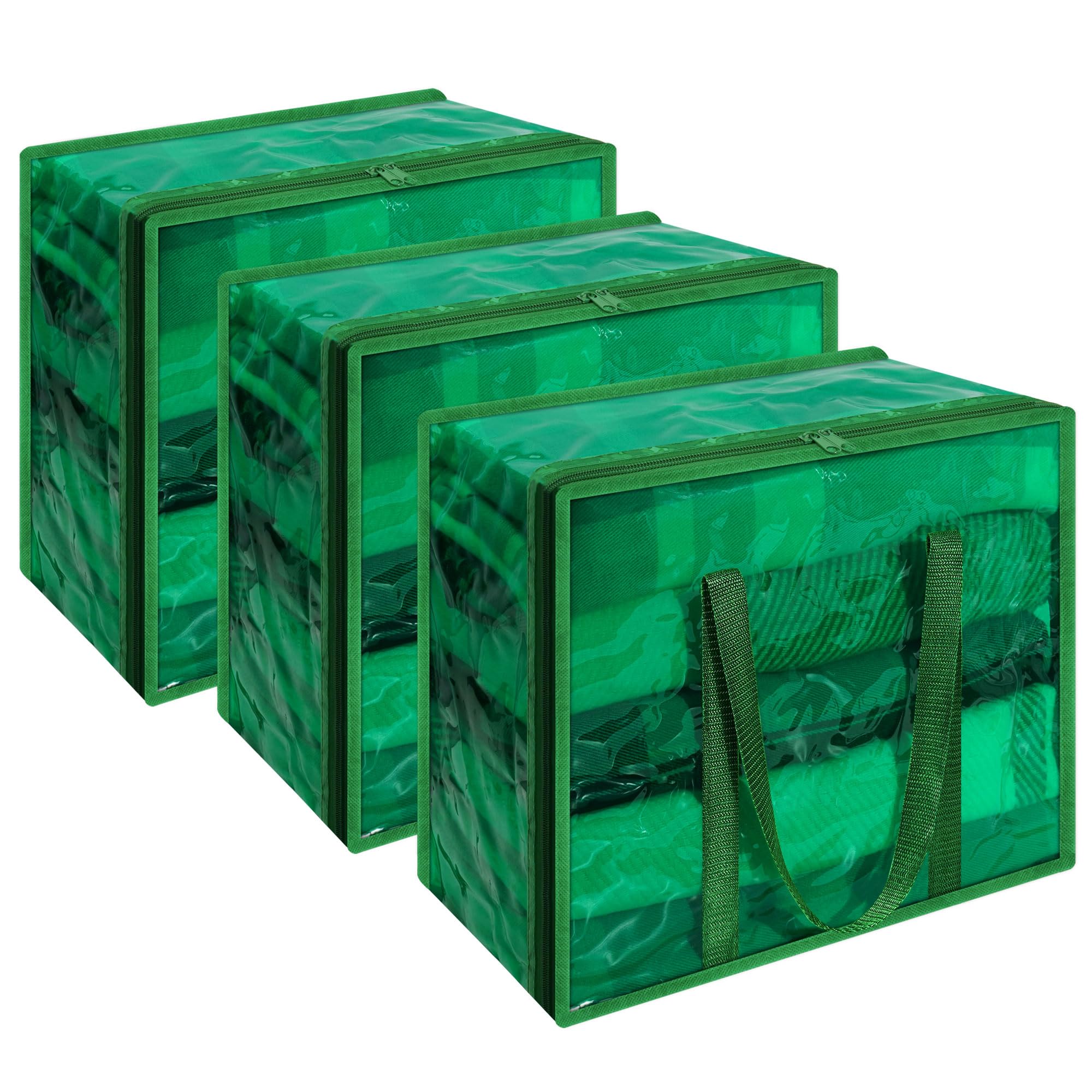 Vieshful 3 Pack Clear Storage Bags Clothes Storage Bags with Zips 40L Transparent Underbed Storage for Clothing, Blankets, Duvet, Pillow, Green