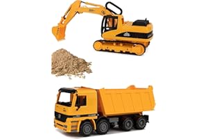 Toy To Enjoy Excavator & Dump Truck Toy for Kids (Set of 3) with 1.1 LB Play Sand – Moveable Claw & Lifting Back – Garbage Truck & Bulldozer Digger – Construction Vehicle for Kids & Children