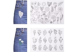 CEMGYIUK 46Pcs Water Soluble Embroidery Patterns,Embroidery Stick and Stitch Embroidery Paper Transfers Water Soluble Stabilizer for Embroidery,with Pre-Printed Flower Patterns for Bags Hats Cloth Hand Sewing
