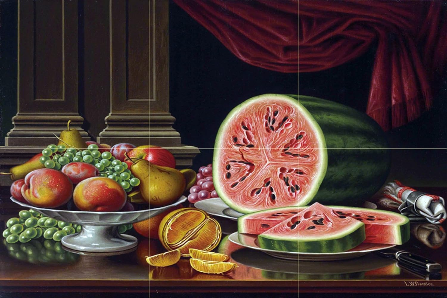 Still Life with Watermelon Tile Mural Kitchen Bathroom Backsplash Marble Ceramic