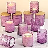DARJEN 12 Pack Purple Candle Jars for Making Candles- 3 Styles Glass Candle Making Jars Bulk with Bamboo Lids and Labels, Candle Making Supplies Candle Vessels for Home Decor