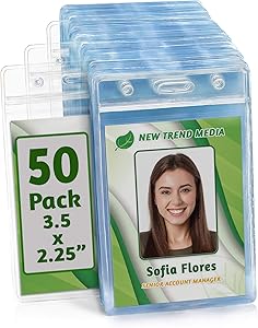 EcoEarth Vertical ID Badge Holder (Sealable 3.5"x2.25") (Premium Bulk 50 Pack), ID Holder, ID Card Holder Bulk, Name Badge Holder, Name Tag, Plastic Badge Holder, Badge Protector, Clear Card ID Tag