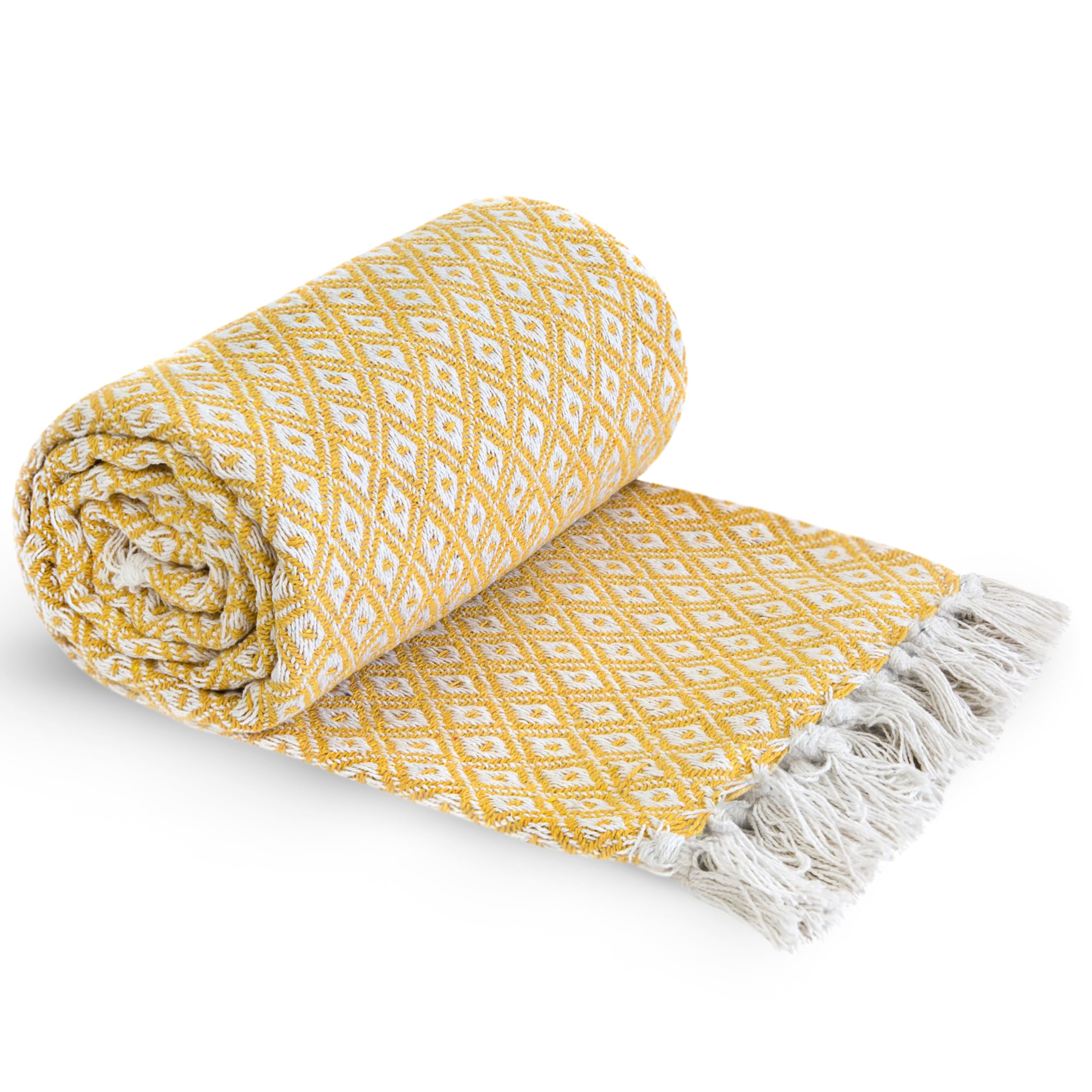 Emma Barclay Casablanca - Scandi Woven Recycled Cotton Chair Sofa Setee Bed Throw Over Blanket in Ochre - 50x60 (127x152cm) — image 1