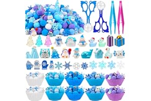 261Pcs Winter Sensory Bin Filler Fine Winter Motor Sensory Bin Items Include Pom Poms Arctic Animals Snowflakes for Xmas Coun
