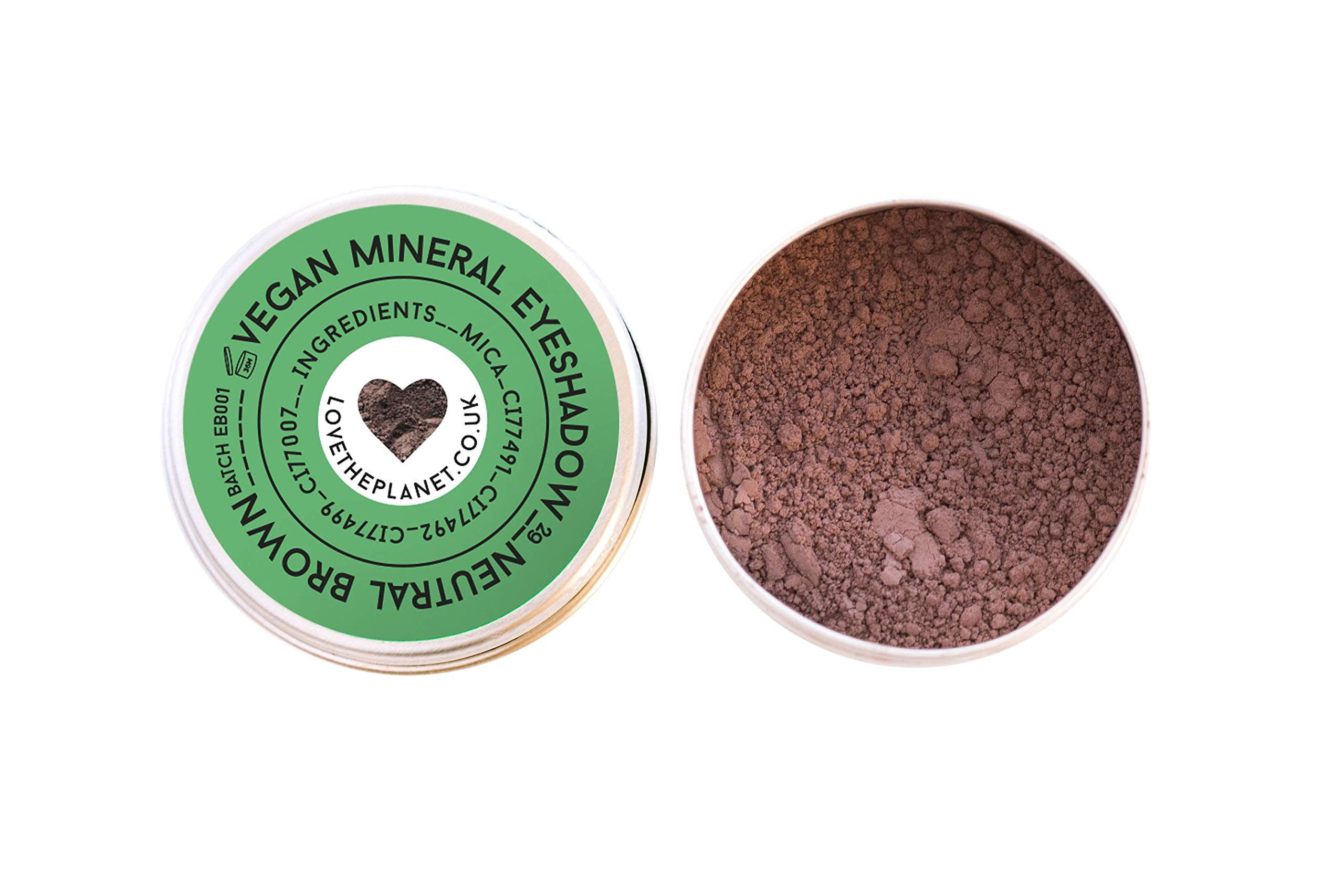 Love the Planet Vegan Mineral Eyeshadow in Refillable Tin, Loose Powder Makeup, Highly Pigmented, Matte Shadow, Shade Neutral Brown 2g