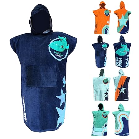 Team Magnus Bademantel/Strandtuch für Kinder 120-170 cm (6-14 Jahren) - Vier Coole Designs/Farben