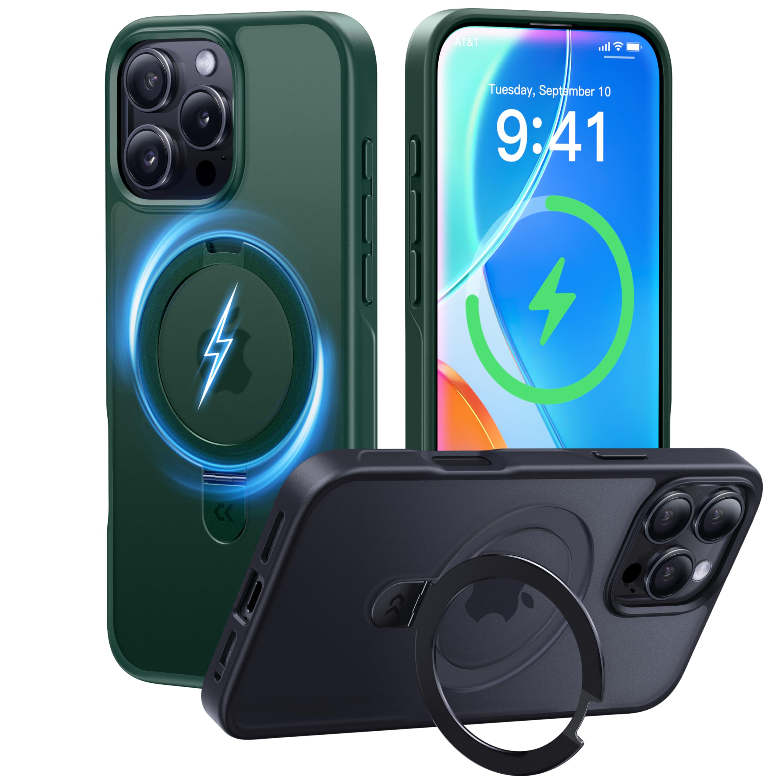 Photo 1 of CASEKOO Designed for iPhone 16 Pro Max Case with Magnetic Invisible Stand [Military Drop Protection] [Compatible with MagSafe] Shockproof Slim Translucent Matte Promax Case 6.9 Inch, Green