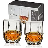 Viski Reserve Bruno Cocktail Glasses - Crystal Whiskey Glasses or Rocks Glasses - Ornate Cut Crystal Glasses 11oz Set of 2