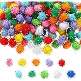 200 Pcs Glitter Pom Pom Balls 0.8 Inch Assorted Sparkle Tinsel Pompoms Multicolor Puff Balls Colored Soft Pompoms Cat Fuzzy Toys Ball Arts Sparkle Ball for Crafts DIY Decorations