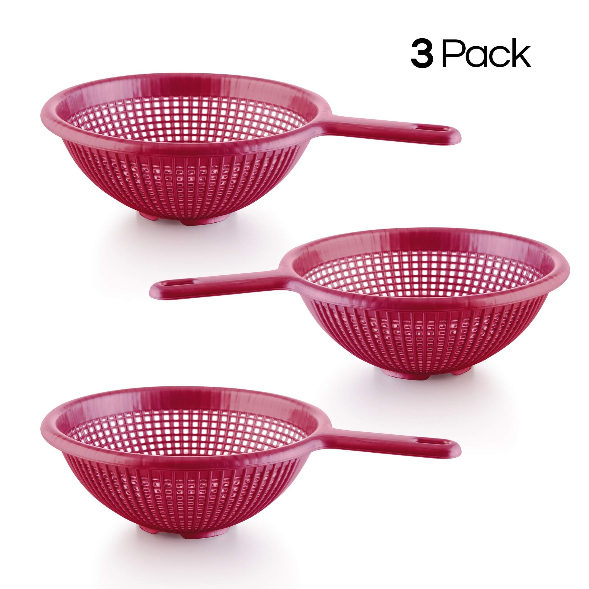YBM HOME8.5 Inch Plastic Strainer Colander with Long Handle – Made of Food Safe BPA-Free Plastic - Use for Pasta, Noodles, Spaghetti, Vegetables and More 31-1129-red-3 (3, Red)