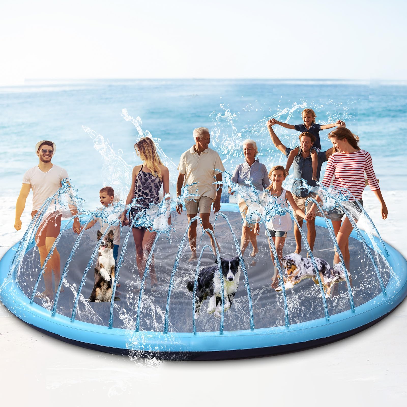 Photo 1 of 16 ft Giant Inflatable Splash Pad Extra Large 192" 2025 Update Non Slip Pad for Adults Large Dogs Pets Giant Thicken Sprinkler Pool Summer Outdoor Fun Backyard Fountain Play Mat (Classic Style)