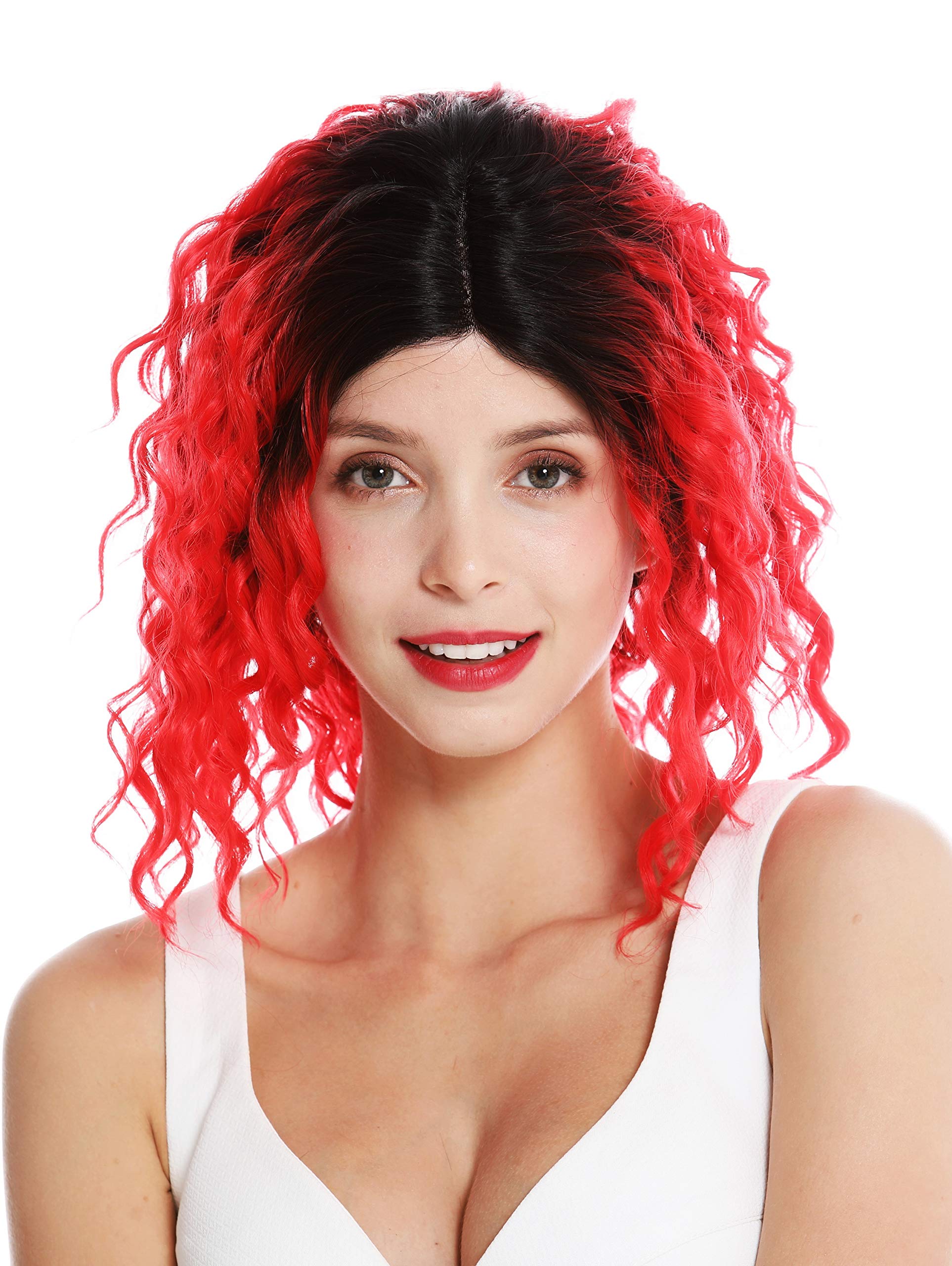 WIG ME UP - VK-15-MF-REDYS1B women's quality wig short shoulder length lace front partial monofilament very curly ombre black red