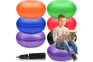 Lewtemi 6 Pcs Flexible Seating for Classroom Elementary 20 Inch Yoga Ball Chairs Large Inflatable Donut Exercise Ball Chair Stability Balance Trainer with Inflator for Kids Student