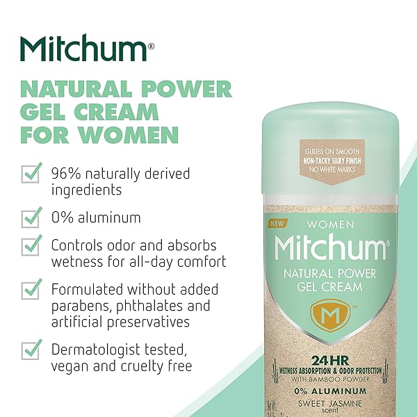 MITCHUM NATURAL POWER GEL CREAM FOR WOMEN, SWEET JASMINE, 3.4 OZ.
