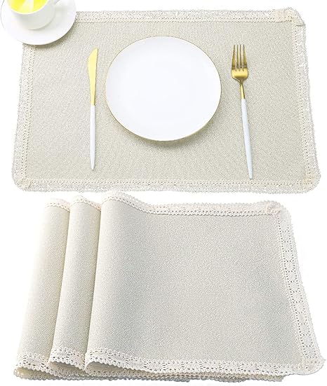 Amazon Daruite ランチョンマット撥水 北欧 ベージュ 可愛い レース付き おしゃれ ４枚セット ランチョンマット オンライン通販